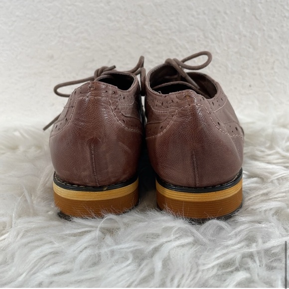 MONA FLYING Brown Flat Leather Oxford Shoes Lace-up Wingtip Vintage Shoes - Picture 9 of 16